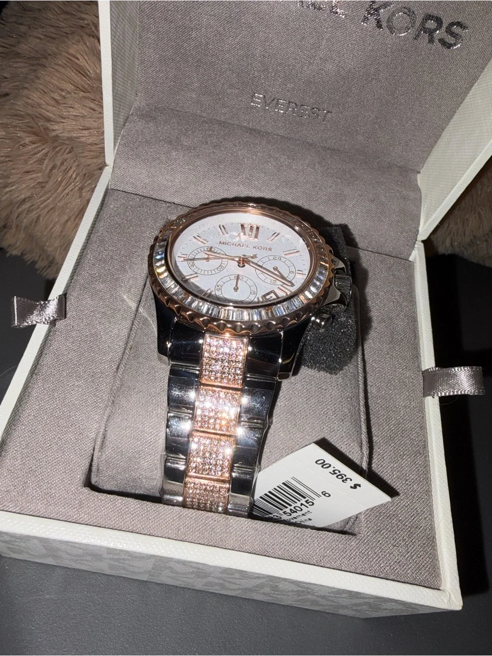 Michael Kors  Silver and Rose Gold Crystal Accent Chronograph Watch